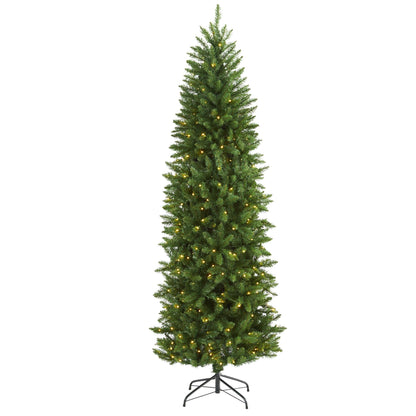 Árbol de Navidad artificial Slim Green Mountain Pine de 2,1 m con 300 luces LED transparentes