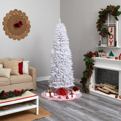 Árbol de Navidad artificial blanco de 2.13 m, delgado, con 995 ramas flexibles