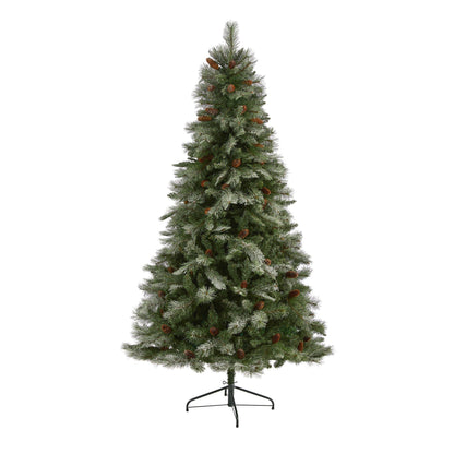 Nearly Natural 7 ft Snowed Alpine Pine artificial Christmas tree with 833 bendable branches on Tampa Home & Garden Store