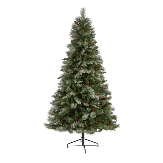 Nearly Natural 7 ft Snowed Alpine Pine artificial Christmas tree with 833 bendable branches on Tampa Home & Garden Store
