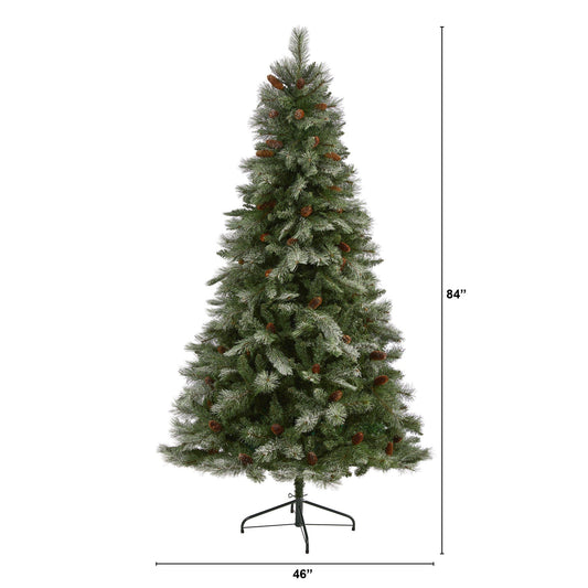 Christmas Tree Nearly Natural 7ft Snowed Pine with 833 bendable branches and cones on Tampa Home & Garden Store