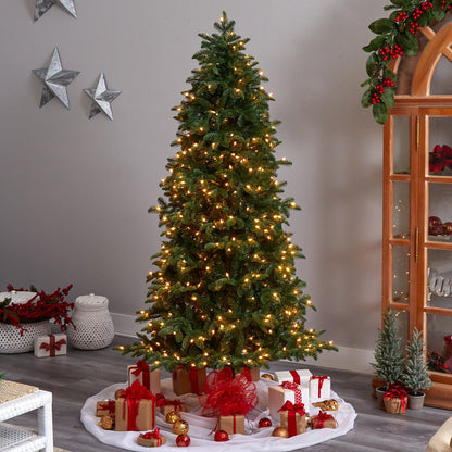 Árbol de Navidad artificial Abeto de Carolina del Sur de 2,13 m con 550 luces LED claras y 2078 ramas flexibles