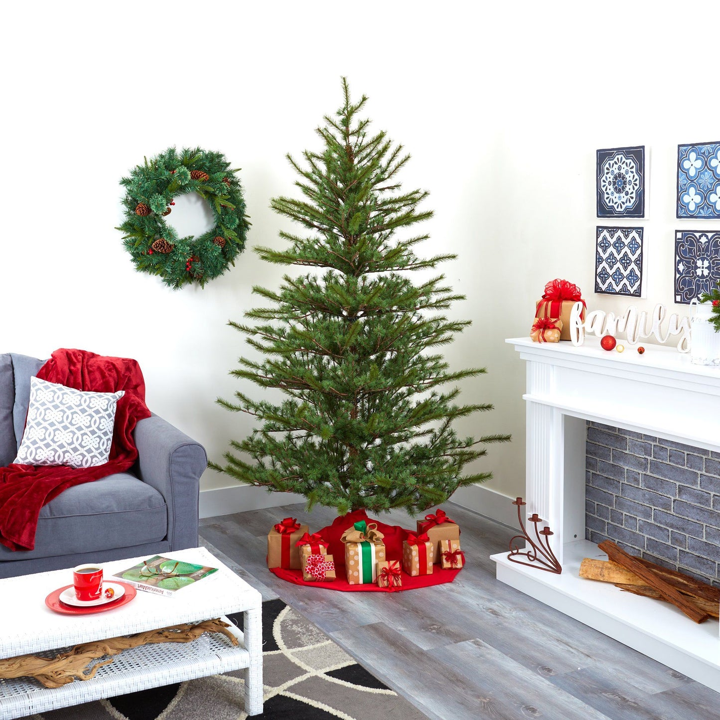 7ft Vancouver Mountain Pine Christmas tree by Nearly Natural with 374 bendable branches on Tampa Home & Garden Store