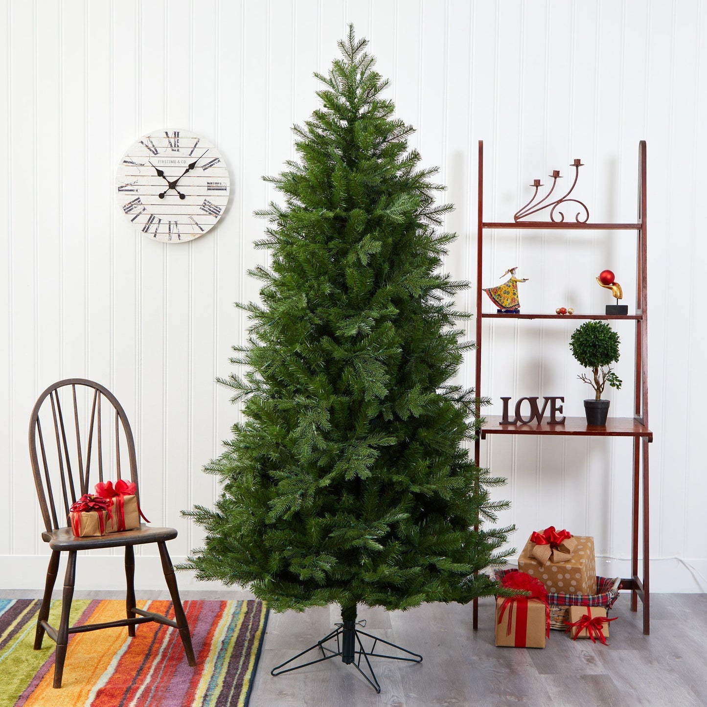 7' Vienna Fir artificial Christmas tree with bendable branches in green on a stand on Tampa Home & Garden Store
