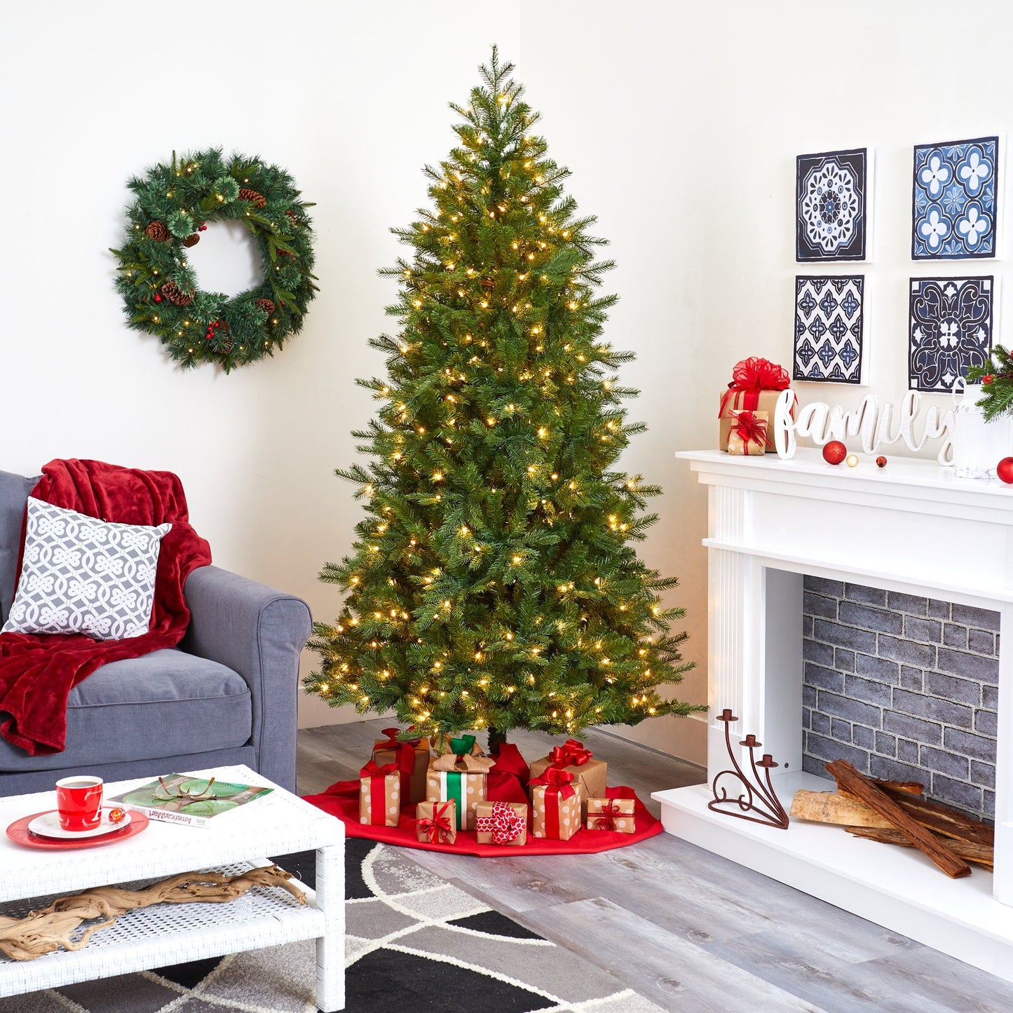 7' Vienna Fir Christmas tree with 450 warm white lights and 843 bendable branches on Tampa Home & Garden Store