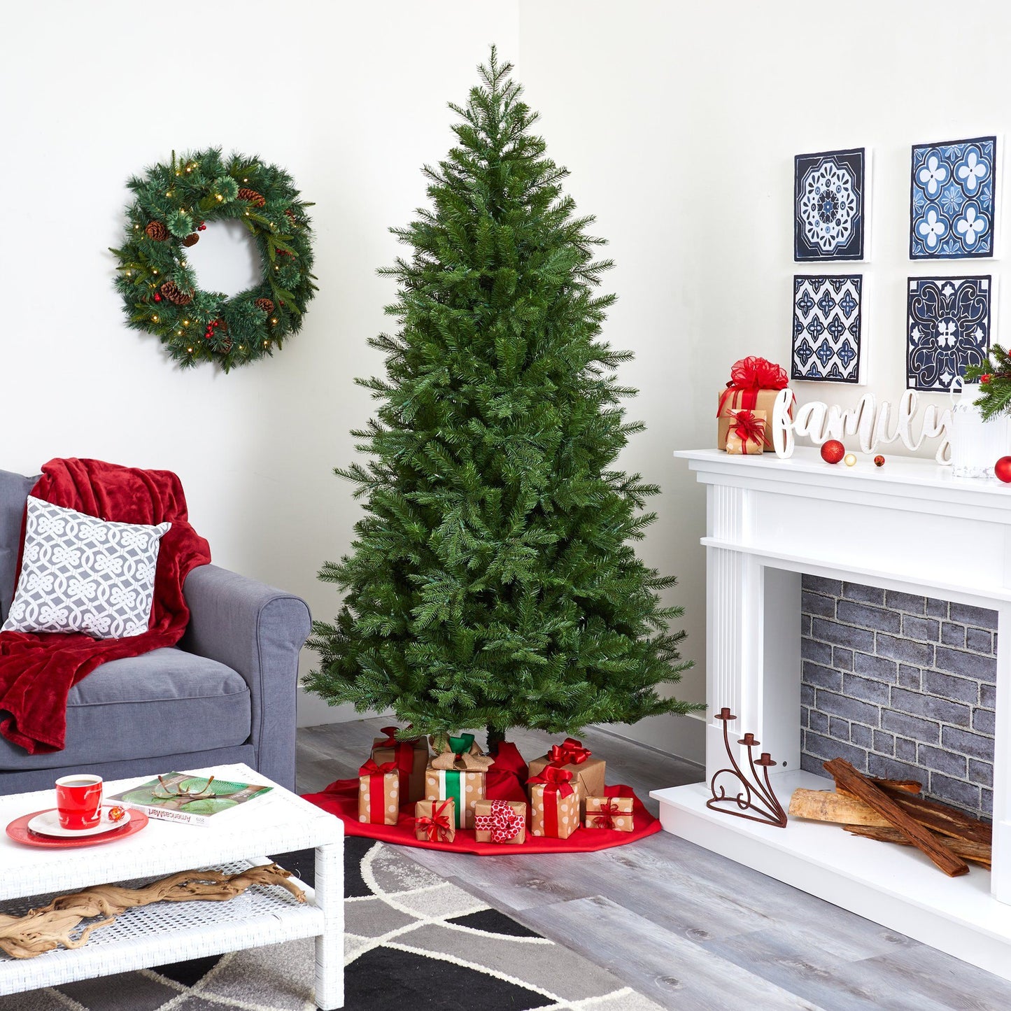 7' Vienna Fir artificial Christmas tree Nearly Natural with 450 warm white lights on Tampa Home & Garden Store