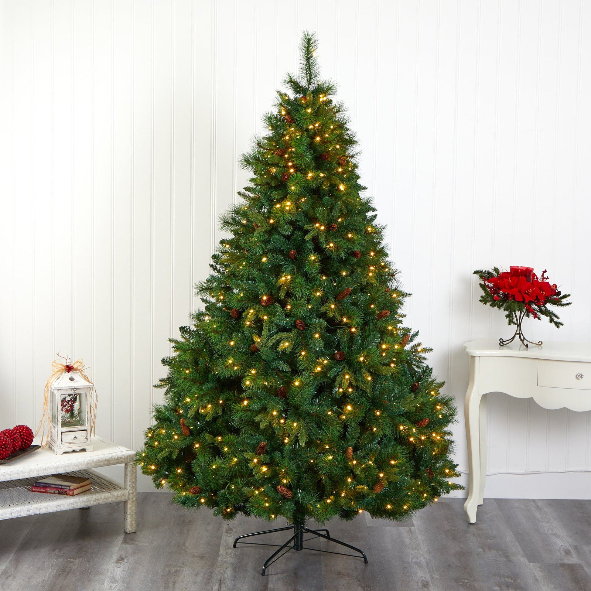 Nearly Natural 7 ft WV artificial Christmas tree with 450 LED Lights and pine cones on Tampa Home & Garden Store