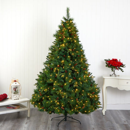 Nearly Natural 7 ft WV artificial Christmas tree with 450 LED Lights and pine cones on Tampa Home & Garden Store