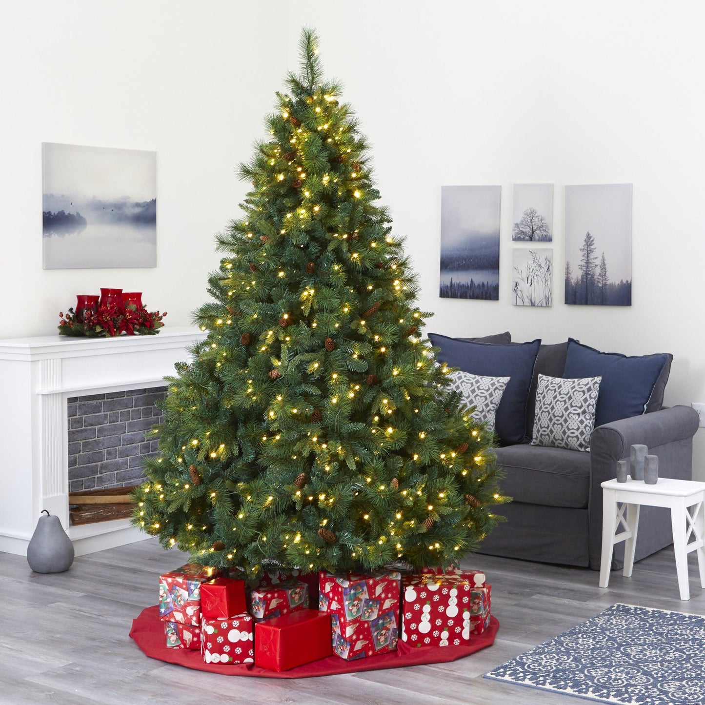 Nearly Natural 7 ft mixed pine artificial Christmas tree with 450 LED lights and cones on Tampa Home & Garden Store
