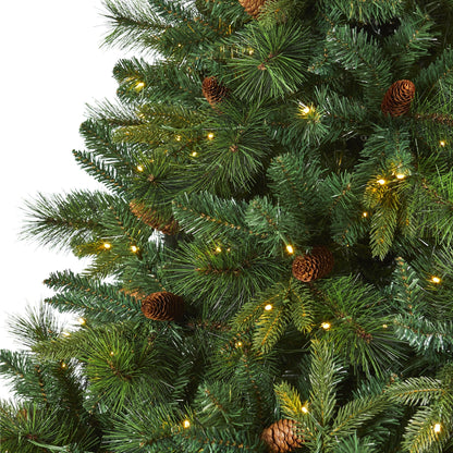 7’ West Virginia full-bodied mixed pine artificial Christmas tree 450 LEDs and pine cones on Tampa Home & Garden Store