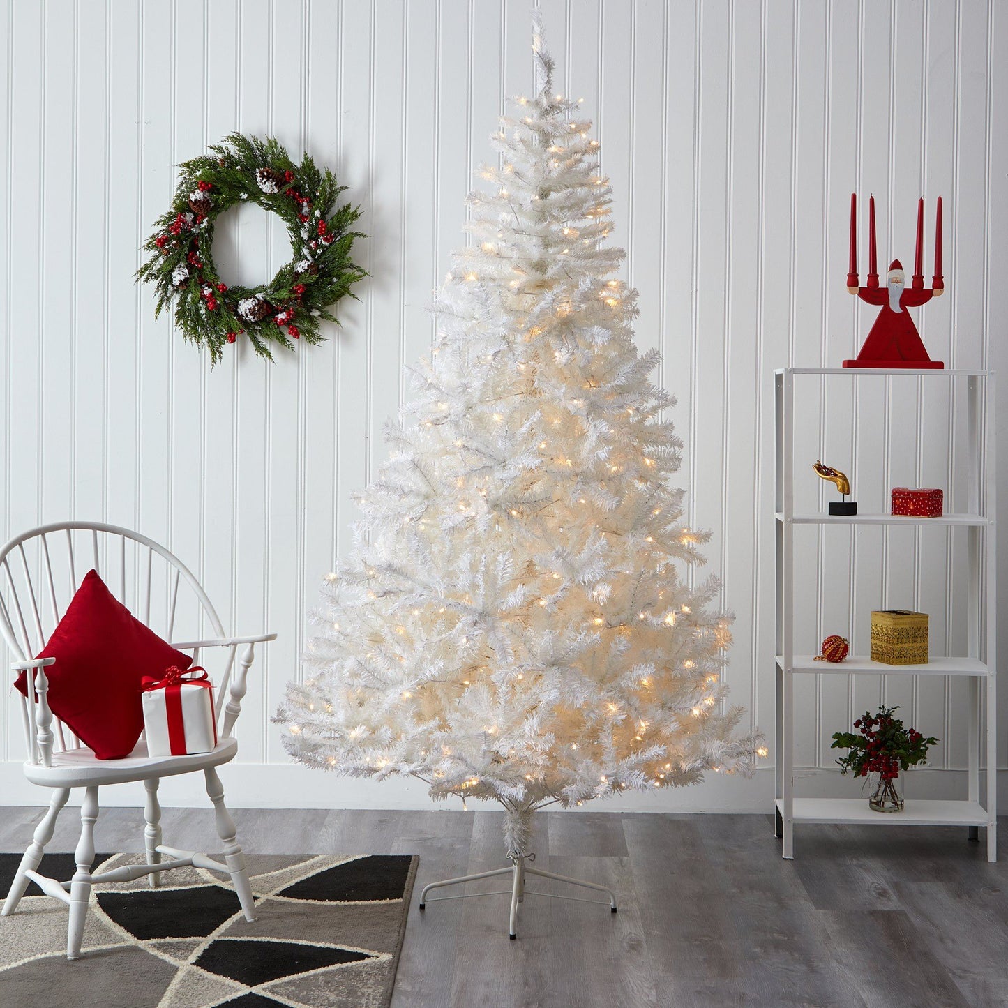 Nearly Natural 7' White artificial Christmas tree with 1000 bendable branches and 350 LED lights on Tampa Home & Garden Store