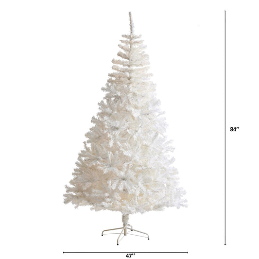 7' White artificial Christmas tree with 1000 bendable branches by Nearly Natural on metal stand on Tampa Home & Garden Store