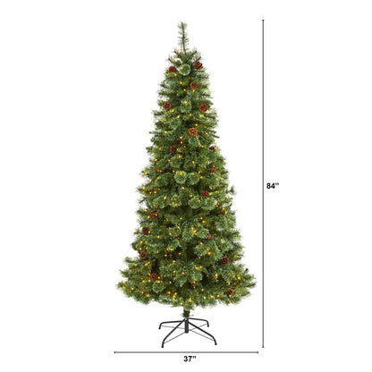 7 ft White Mountain Pine artificial Christmas tree by Nearly Natural 400 LED lights and cones on Tampa Home & Garden Store