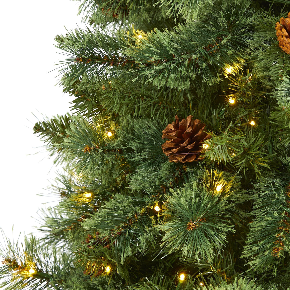 Nearly Natural 7' White Mountain Pine artificial Christmas tree with 400 LED lights and pine cones on Tampa Home & Garden Store