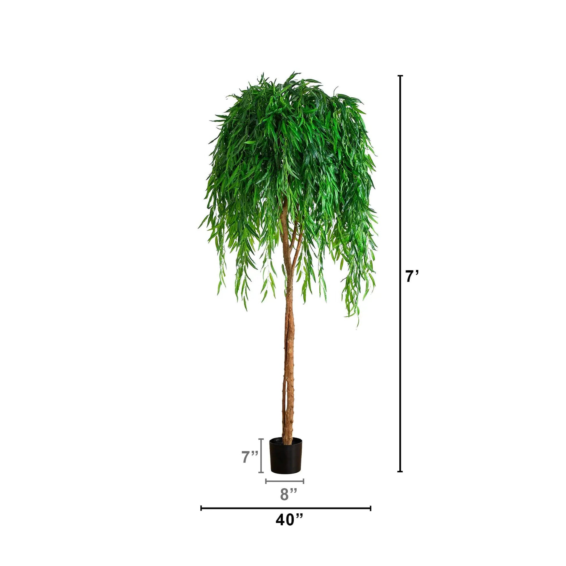7 ft Willow Artificial Tree Home Office Decor by Nearly Natural in a black pot on Tampa Home & Garden Store