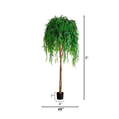7 ft Willow Artificial Tree Home Office Decor by Nearly Natural in a black pot on Tampa Home & Garden Store