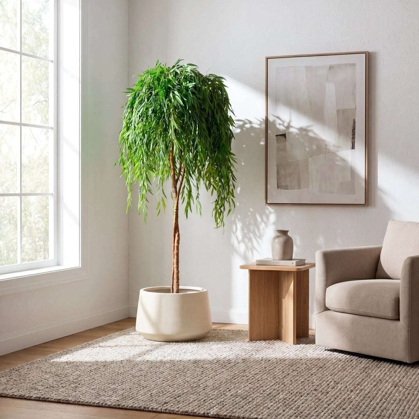 7 ft Willow Artificial Tree in white planter with lush green leaves Nearly Natural home decor on Tampa Home & Garden Store