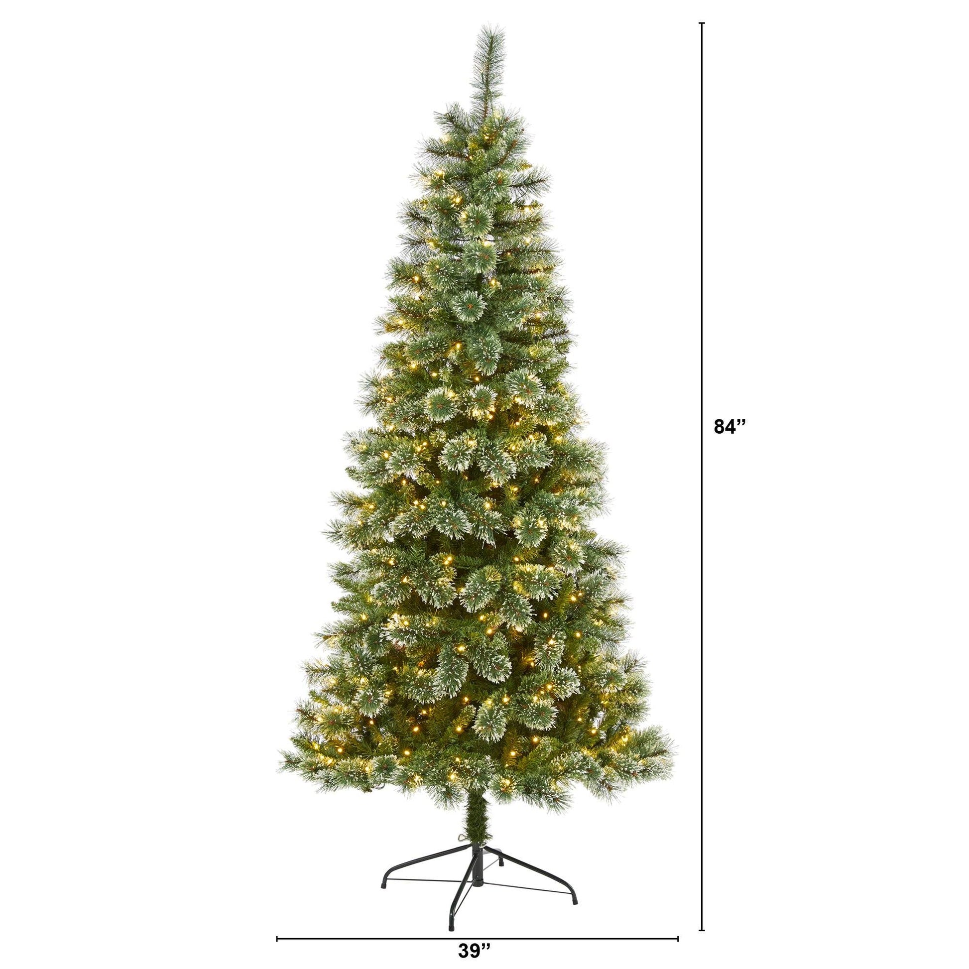 Nearly Natural 7 ft Wisconsin Snow Tip Pine artificial Christmas tree with 400 clear LED lights on Tampa Home & Garden Store