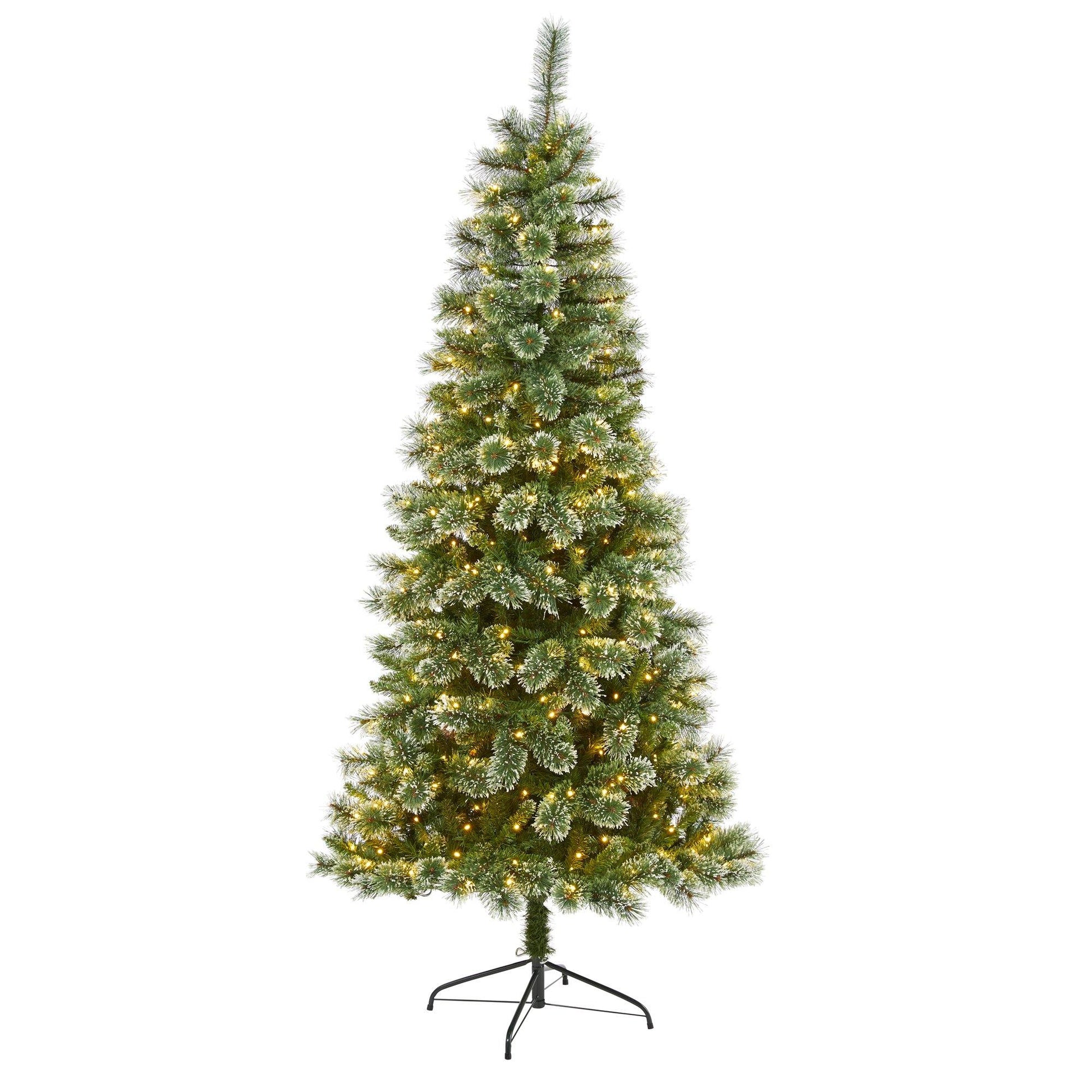 7 ft Wisconsin Slim Snow Tip Pine Christmas Tree by Nearly Natural with 400 Clear LED Lights on Tampa Home & Garden Store
