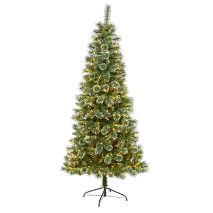 7 ft Wisconsin Slim Snow Tip Pine Christmas Tree by Nearly Natural with 400 Clear LED Lights on Tampa Home & Garden Store
