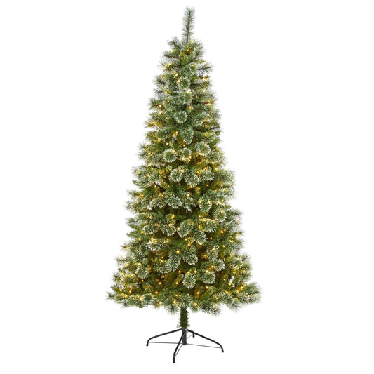 7 ft Wisconsin Slim Snow Tip Pine Christmas Tree by Nearly Natural with 400 Clear LED Lights on Tampa Home & Garden Store