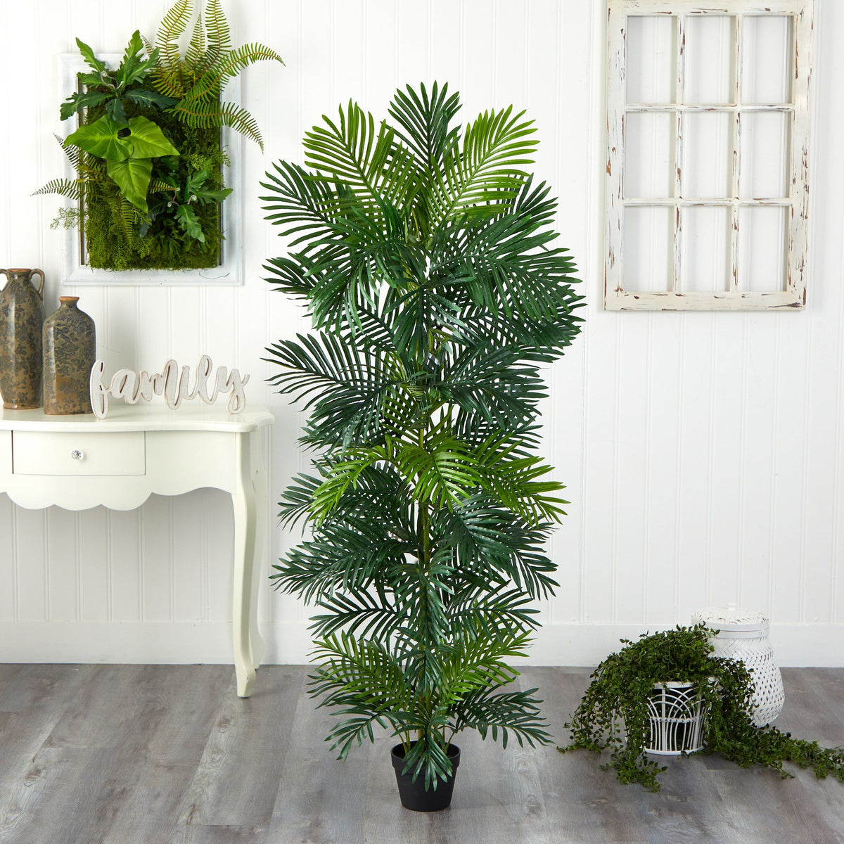 70-inch Areca palm tree by Nearly Natural in black pot, UV resistant indoor/outdoor on Tampa Home & Garden Store