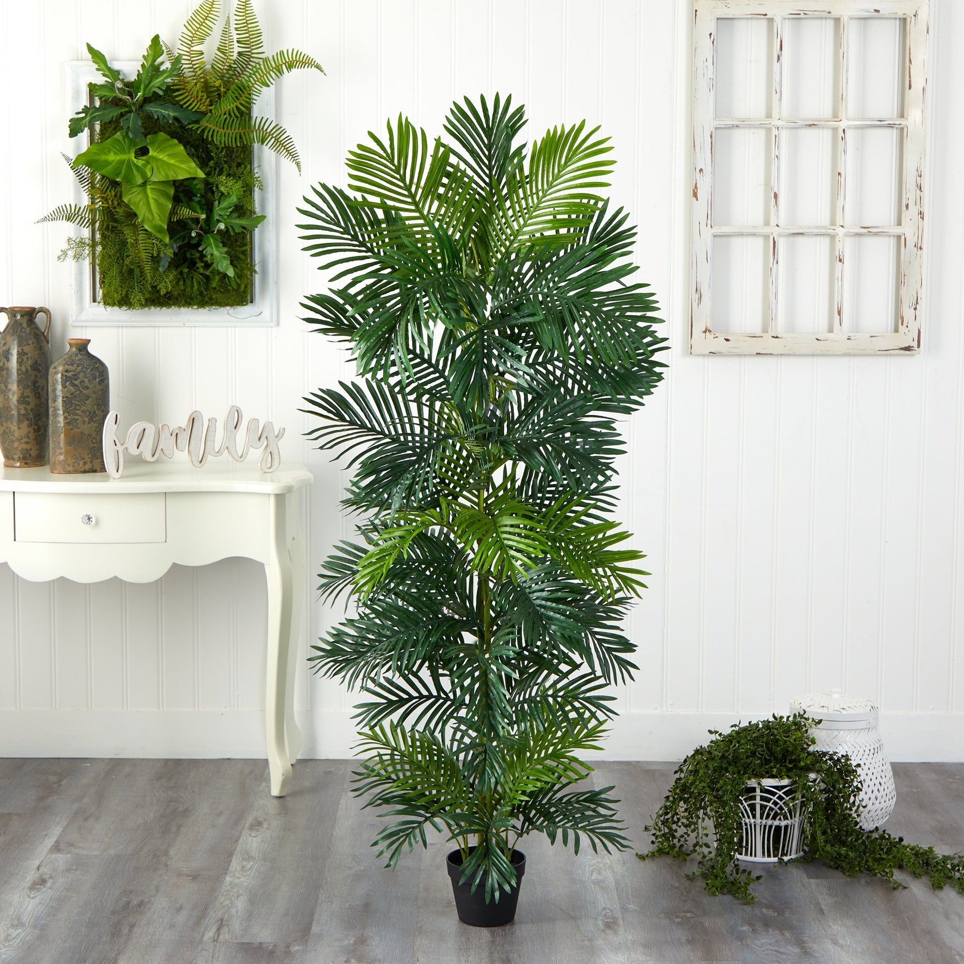 70-inch Areca palm tree by Nearly Natural in black pot, UV resistant indoor/outdoor on Tampa Home & Garden Store