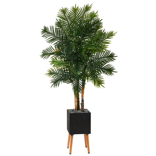 70” Areca Palm Artificial Tree in Black Planter with Stand - Tampa Home & Garden Store