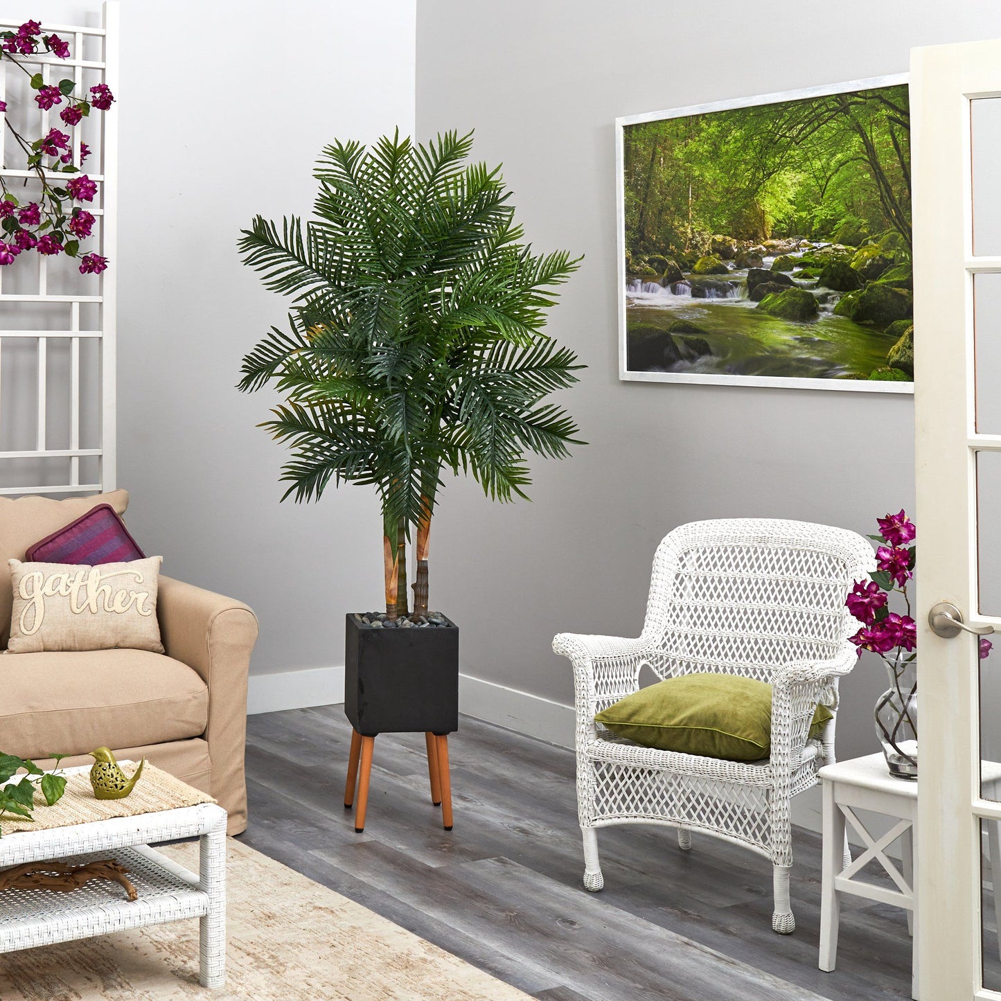 70” Areca Palm Artificial Tree in Black Planter with Stand