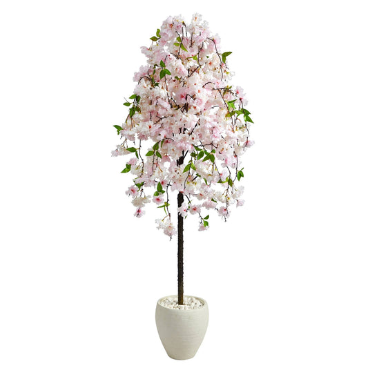 70” Cherry Blossom Artificial Tree in White Planter - Tampa Home & Garden Store