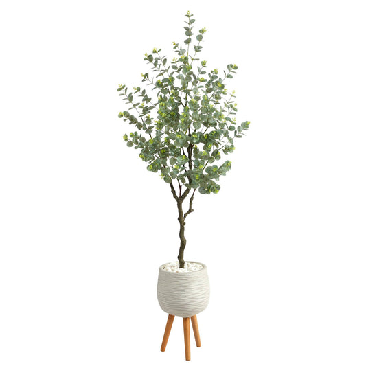 70” Eucalyptus Artificial Tree in White Planter with Stand - Tampa Home & Garden Store