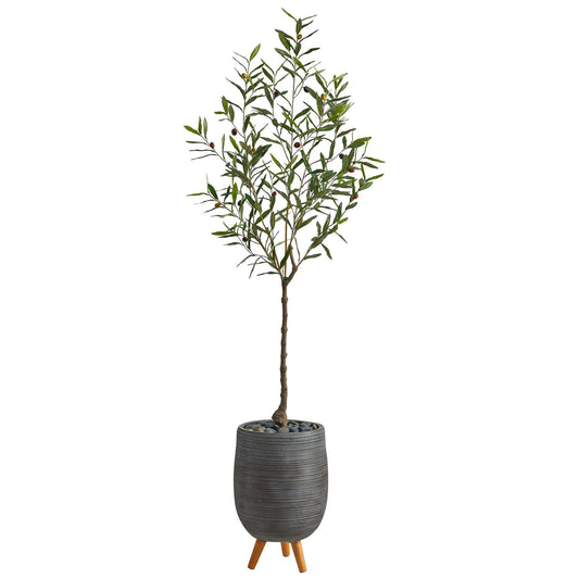 70” Olive Artificial Tree in Gray Planter with Stand - Tampa Home & Garden Store
