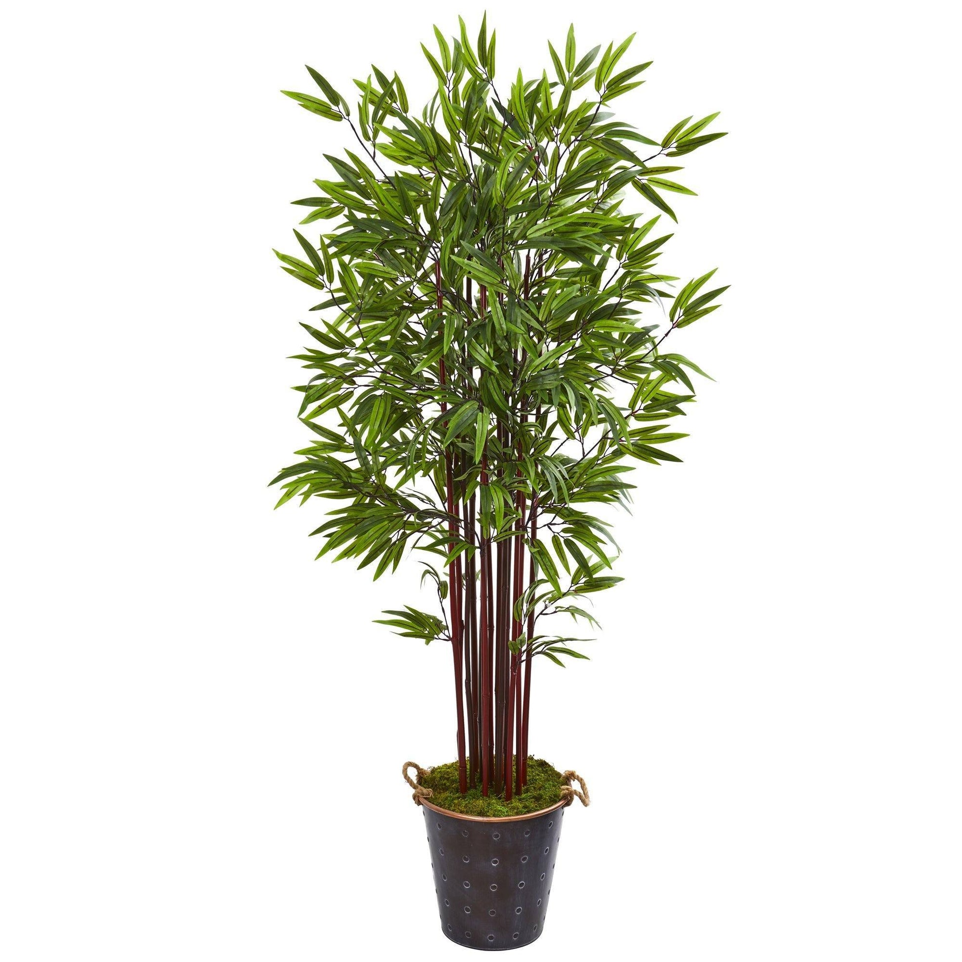 74-Inch Bamboo Artificial Tree in Metal Planter with leaves by Nearly Natural on Tampa Home & Garden Store