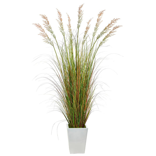 74” Grass Artificial Plant in White Metal Planter - Tampa Home & Garden Store