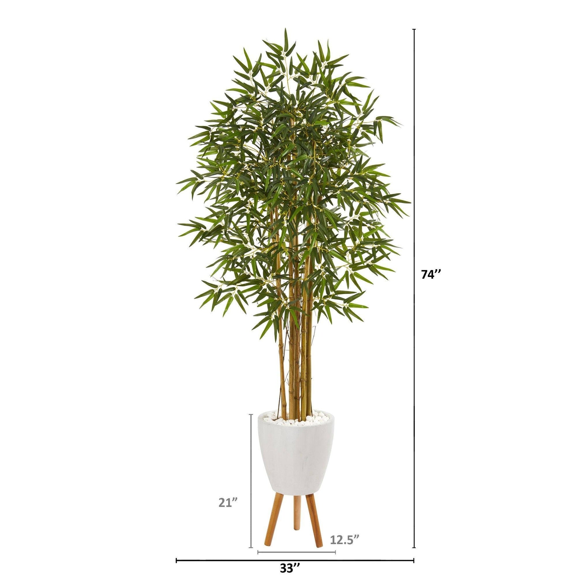 74-inch Nearly Natural Bambusa bamboo artificial tree in white planter with stand on Tampa Home & Garden Store