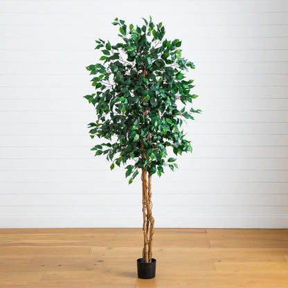Nearly Natural 74in artificial triple-trunk ficus tree with natural trunk in black pot on Tampa Home & Garden Store