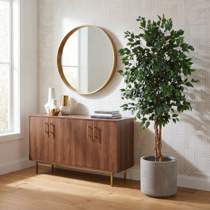 74-inch artificial triple ficus tree with natural trunk, lush green leaves indoors by mirror on Tampa Home & Garden Store