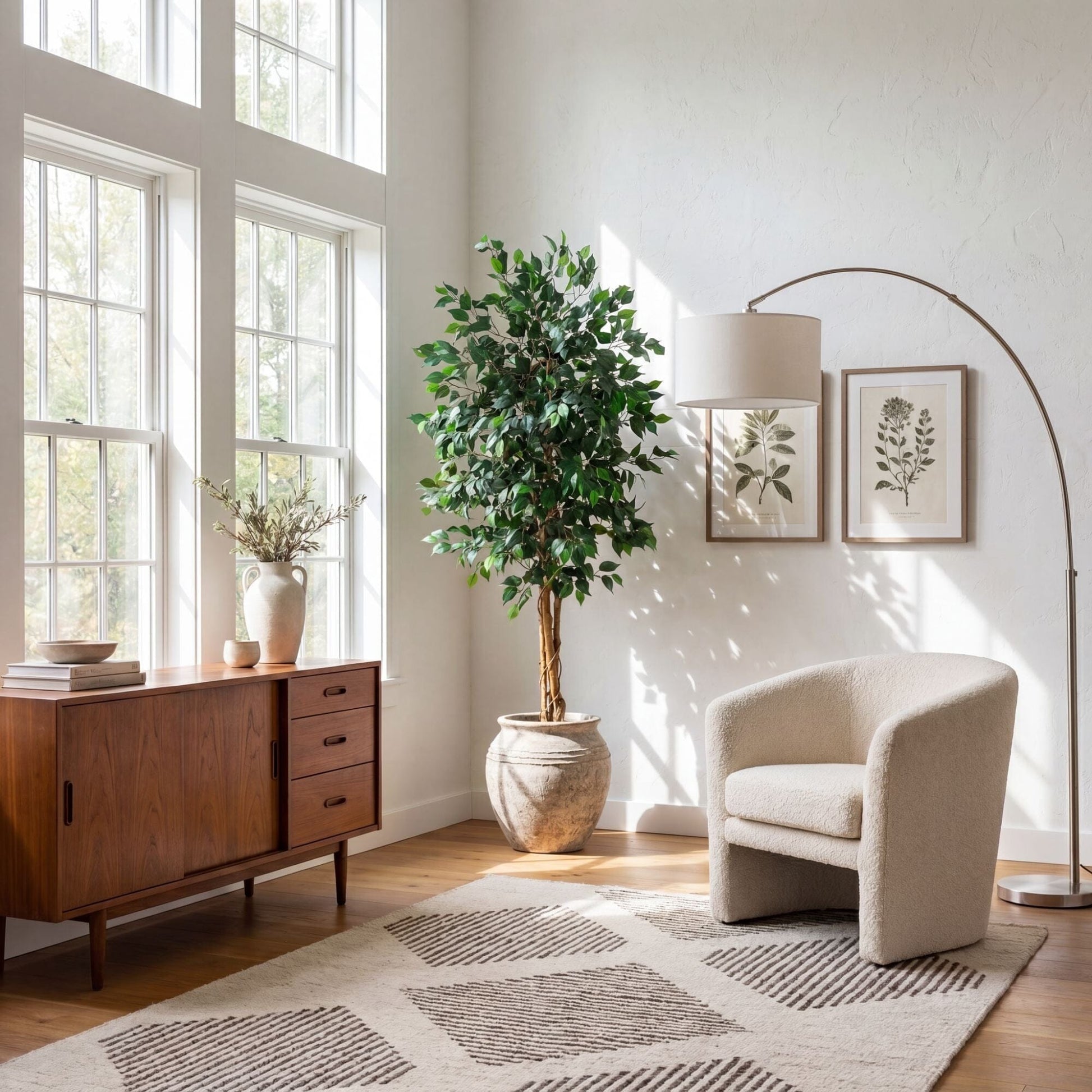 Nearly Natural 74in artificial triple-trunk ficus tree with natural trunk, lush green leaves on Tampa Home & Garden Store