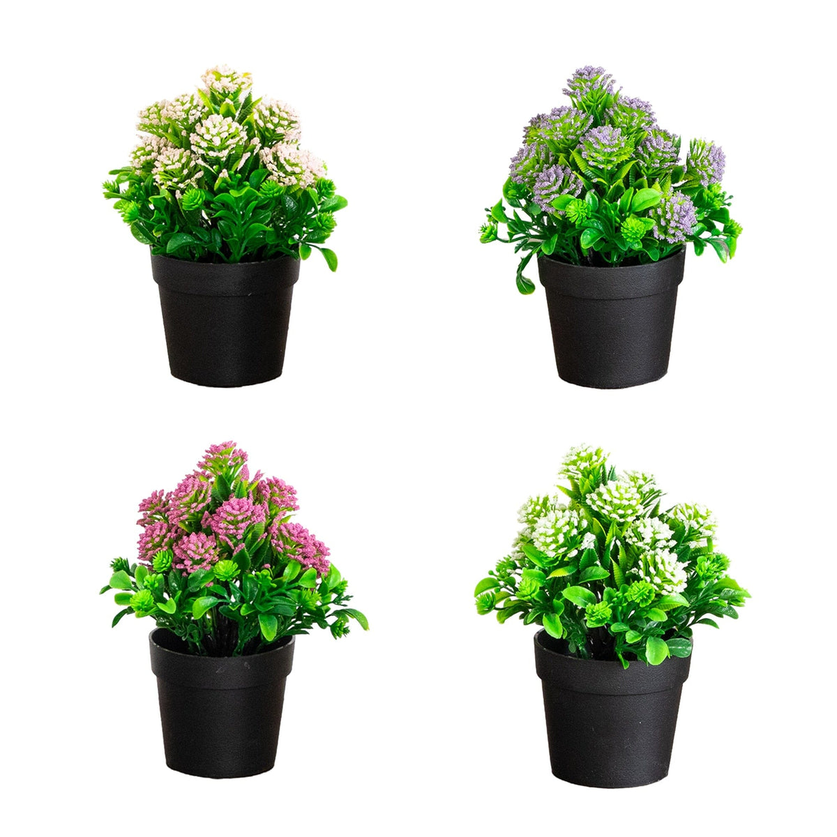 7.5in artificial mixed flowering plant in black pots set of 4 Nearly Natural with assorted blooms on Tampa Home & Garden Store