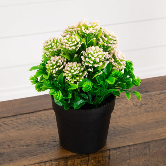 7.5in artificial flowering plant in black pot set of 4 green leaves pink blooms Nearly Natural on Tampa Home & Garden Store