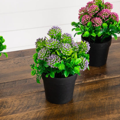 Nearly Natural artificial flowering plant set of 4 in black pots with purple and pink blooms on Tampa Home & Garden Store