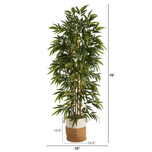 75-inch bamboo artificial tree in handmade natural jute and cotton planter by Nearly Natural on Tampa Home & Garden Store