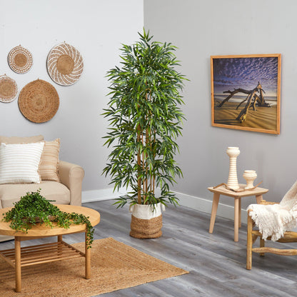 75-in Bamboo artificial tree with leaves in a handmade natural jute planter by Nearly Natural on Tampa Home & Garden Store