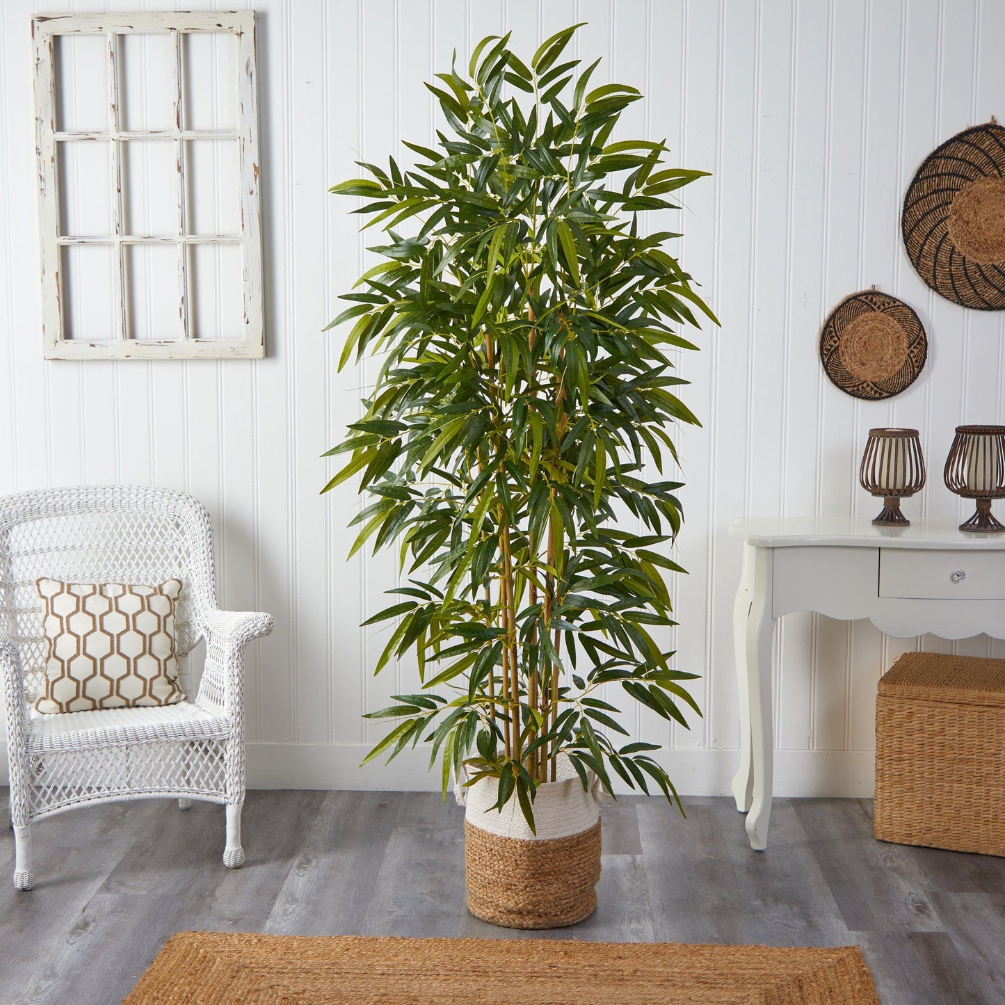 75” Bamboo Artificial Tree in handmade natural jute and cotton planter by Nearly Natural on Tampa Home & Garden Store