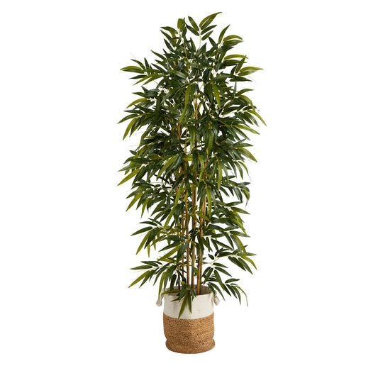 75” Bamboo Artificial Tree in handmade natural jute and cotton planter by Nearly Natural on Tampa Home & Garden Store