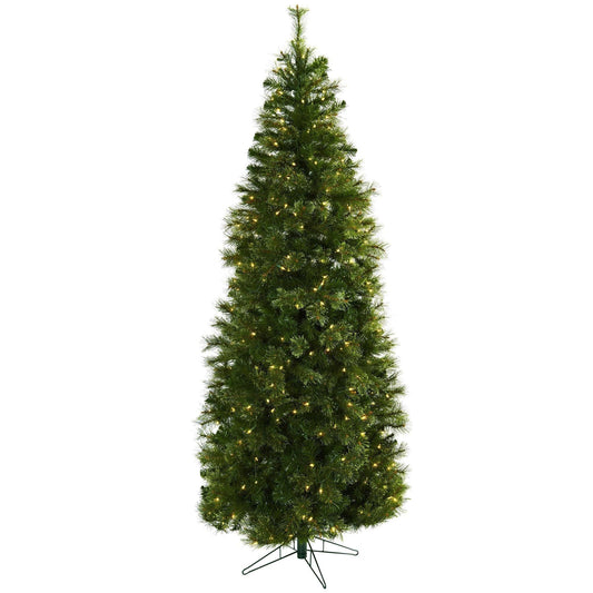 7.5 ft Cashmere Slim Christmas Tree by Nearly Natural with clear lights on metal stand on Tampa Home & Garden Store