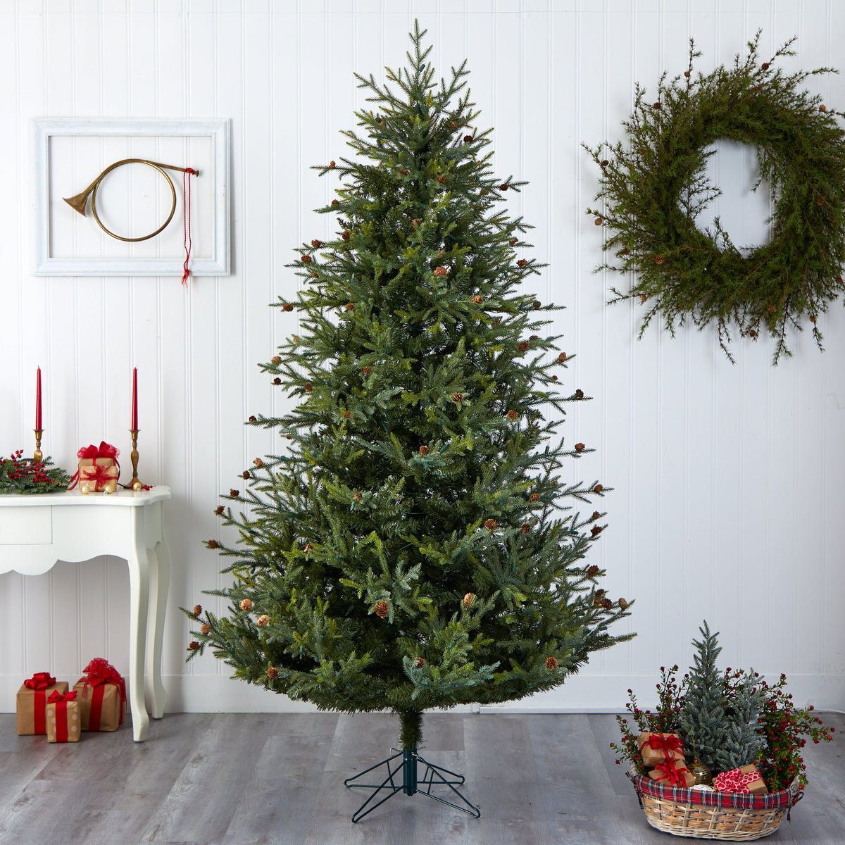 7.5’ Classic Pine & Pine Cone Christmas Tree Nearly Natural, green with pine cone accents on Tampa Home & Garden Store