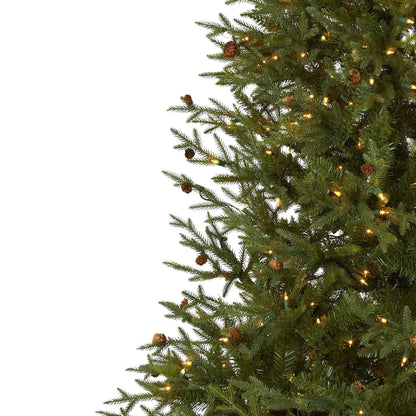 7.5’ Classic Pine & Pine Cone Christmas Tree by Nearly Natural with green needles, pine cones, warm lights on Tampa Home & Garden Store