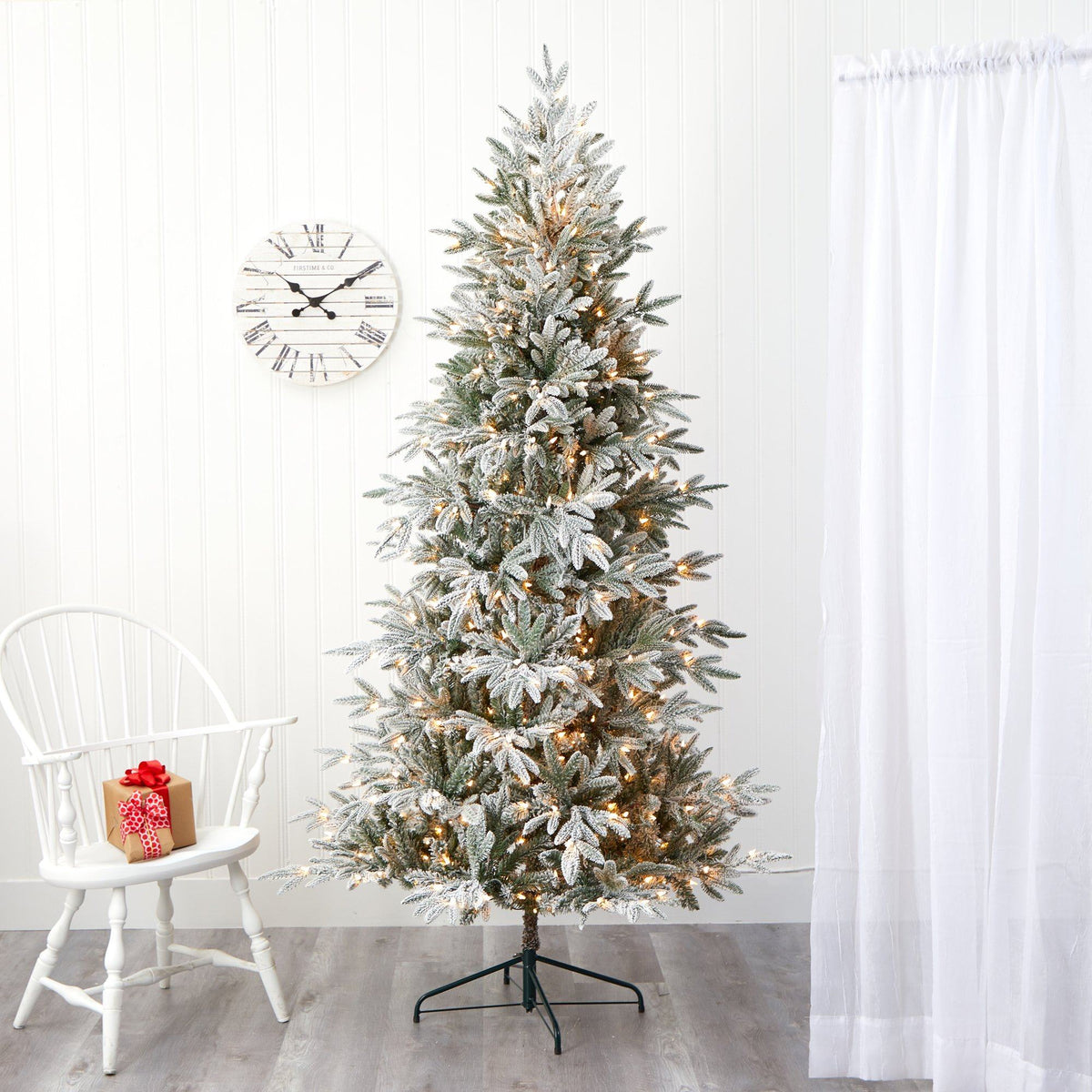 Nearly Natural 7.5ft flocked Manchester Spruce Christmas tree with 450 lights and 949 branches on Tampa Home & Garden Store