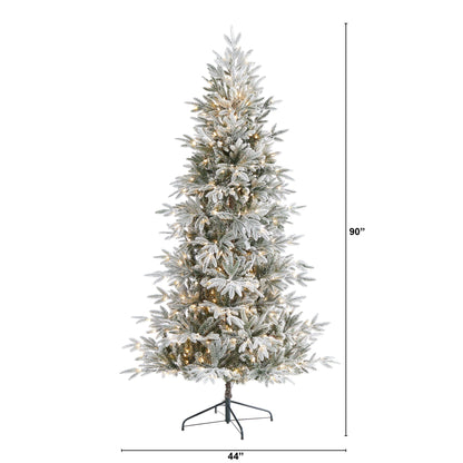 7.5’ Flocked Manchester Spruce Artificial Christmas Tree by Nearly Natural with 450 lights on a metal stand on Tampa Home & Garden Store